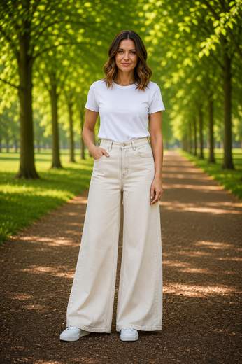 STILL Jeans Donna Palazzo a Vita Alta con Tasche e Gamba Ampia