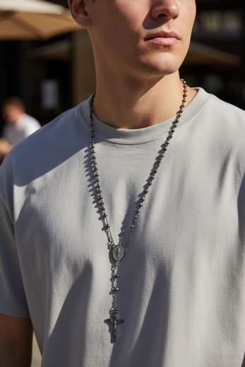 STILL Collana Rosario Uomo Acciaio con Croce