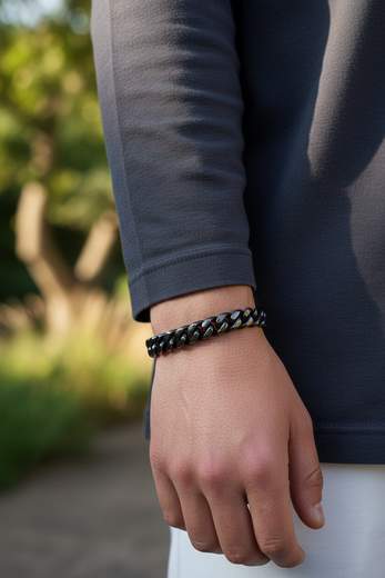 STILL Bracciale Cuban Uomo Nero Lucido