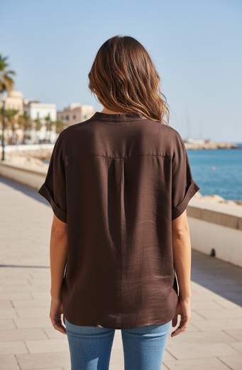 STILL Camicia Donna Morbida Manica Corta con Nodo
