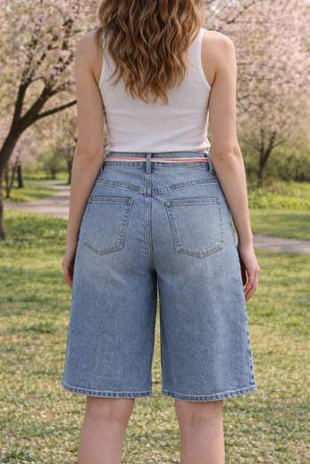 STILL Shorts Denim Donna Baggy con Cintura – Bermuda Casual Vita Alta