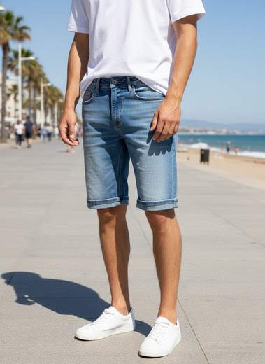 STILL Bermuda Uomo Jeans Azzurro Chiaro con Risvolto – Shorts Denim Estivi