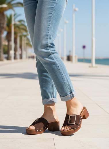 STILL Sandali Sabot Donna Marroni con Tacco Largo