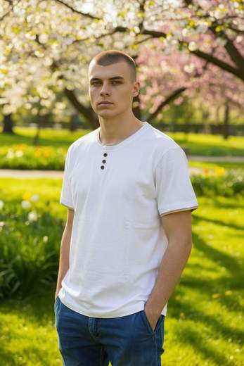 T-shirt Uomo Henley con Finto Collo a V