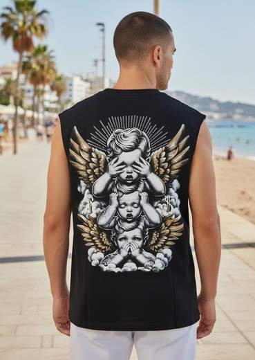 STILL Canotta Uomo Nera con Stampa Angelo – Streetwear Estiva