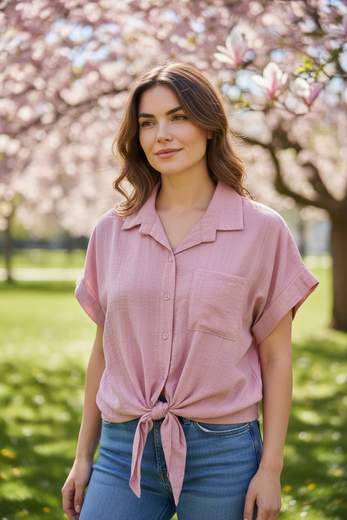 STILL Camicia Donna Rosa con Nodo – Blusa Leggera Casual Chic Primavera Estate
