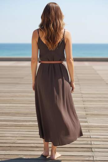 Abito Lungo Donna con Spalline e Cintura