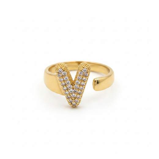 STILL Anello Donna Regolabile con Iniziale e Strass
