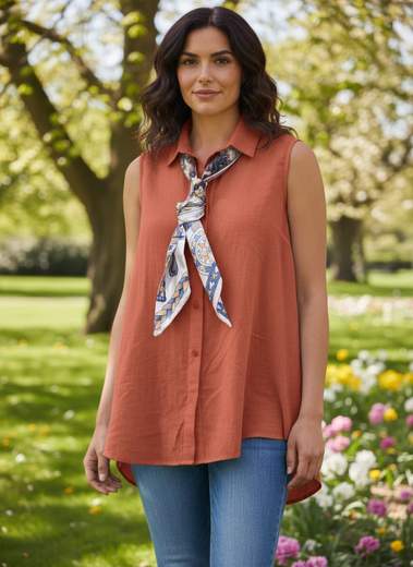 STILL Camicia Donna Smanicata con Foulard Incluso