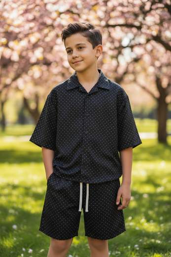 Bermuda Bambino Nero con Pois e Coulisse