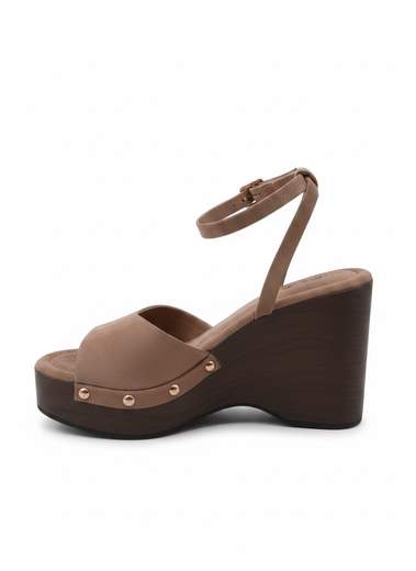 Sandali Donna con Zeppa Effetto Legno e Cinturino Regolabile