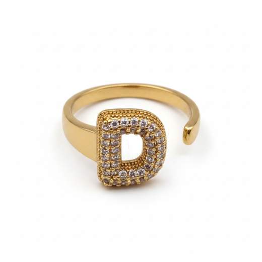 Anello Regolabile con Iniziale e Strass