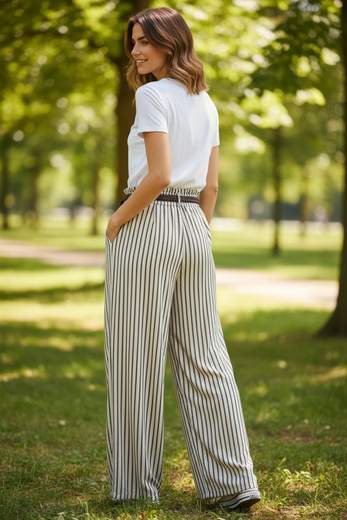 STILL Pantaloni Donna Palazzo a Righe Verticali con Coulisse