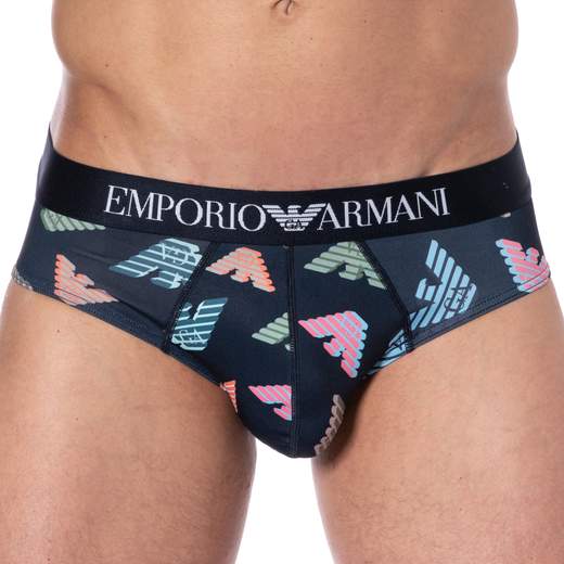 EMPORIO ARMANI Slip uomo in cotone stretch con stampa logo all over