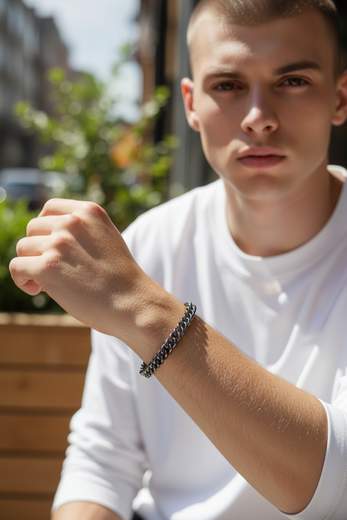 STILL Bracciale Cuban Uomo Argento Nero