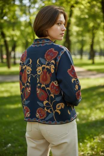 STILL Giacca Fantasia Floreale Blu con Motivo Paisley