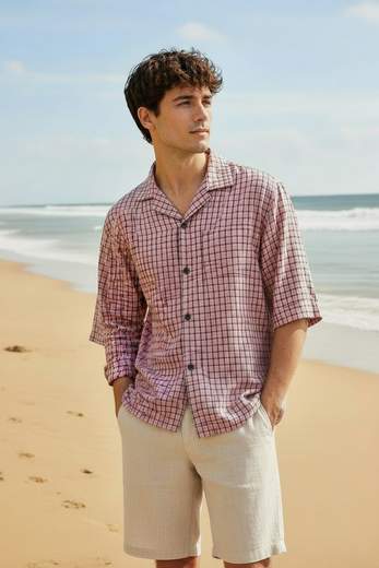 STILL Camicia Uomo Quadri Rosa Manica Corta - Estiva Casual