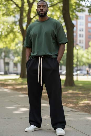 STILL Pantalone Sottotuta Baggy in Cotone Garzato Tinta Unita