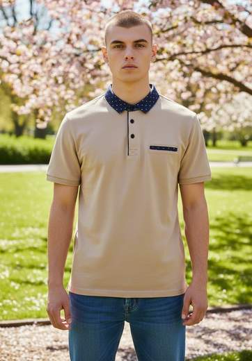 STILL Polo Uomo Manica Corta con Colletto a Contrasto - Elegante Casual