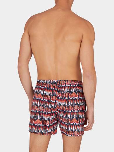 EMPORIO ARMANI Costume boxer uomo Emporio Armani con stampa logo all-over e coulisse