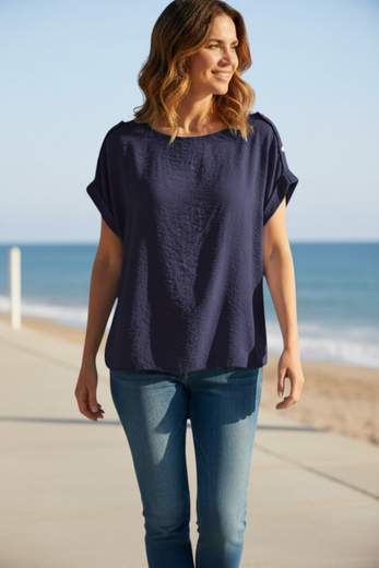 STILL Blusa Donna Manica Corta Morbida con Bottone sul Retro