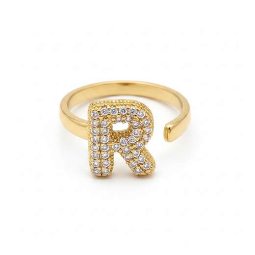 STILL Anello Donna Regolabile con Iniziale e Strass