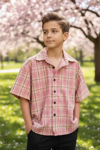 STILL Camicia Junior Quadri Rosa – Estiva Manica Corta