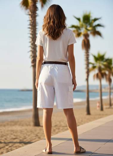 STILL Bermuda Cargo Donna Bianchi con Cintura e Tasche Laterali