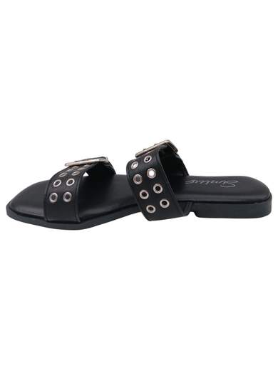 Ciabatte Donna Flat con Doppia Fascia, Fibbie Decorative e Borchie