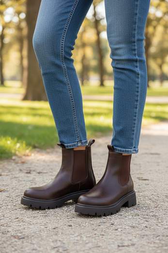 STILL Stivaletto Chelsea Donna Marrone con Suola Carrarmato