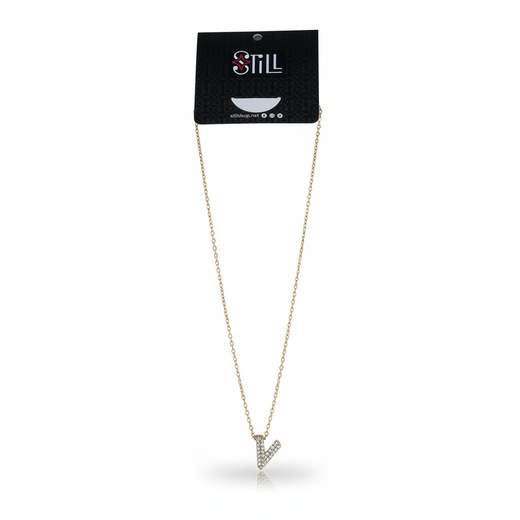 STILL Collana Donna con Ciondolo a Lettera e Strass – Oro e Argento