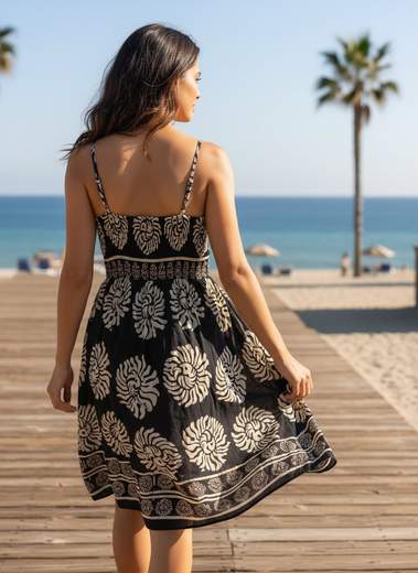 STILL Vestito Corto Donna Fantasia Etnica con Spalline e Scollo Incrociato