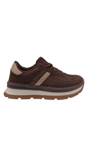 Sneakers Donna Marroni con Dettagli Beige e Suola Platform