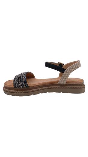 Sandali Donna Flat Neri con Strass e Cinturino