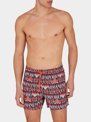 EMPORIO ARMANI Costume boxer uomo Emporio Armani con stampa logo all-over e coulisse