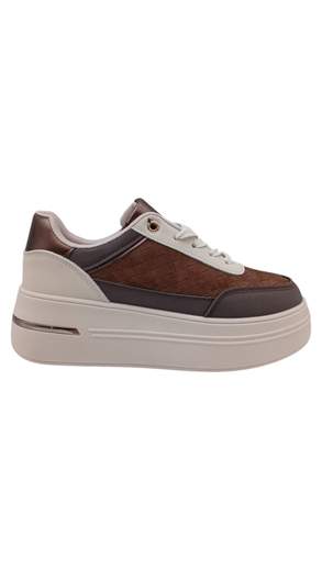Sneakers Donna Marroni e Bianche con Suola Platform