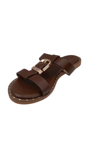 STILL Sandali Donna Bassi con Fasce e Maxi Fibbia Decorativa