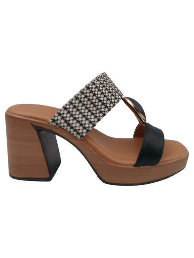 Sandali Donna Eleganti Nero e Beige con Tacco Comodo
