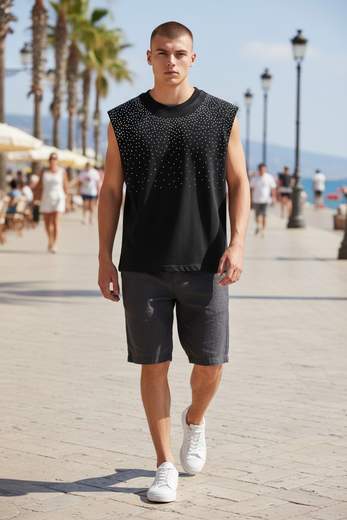 STILL Canotta Uomo Nera con Strass | Tank Top Streetwear Estiva