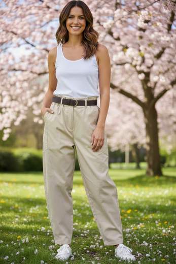 STILL Pantaloni Donna Balloon Fit – Vita Alta con Cintura