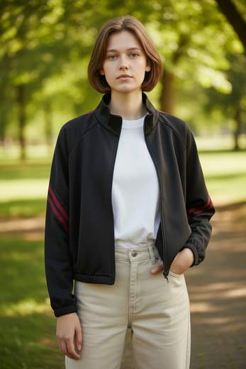 STILL Giacca Casual con Zip e Bande sulle Maniche