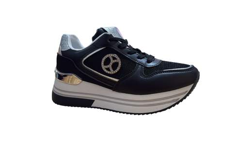 STILL Sneakers Donna Platform Nere con Dettagli Silver | Scarpe Casual Trendy
