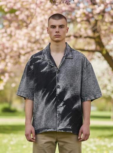 STILL Camicia Uomo Acid Wash Manica Corta Oversize – Stile Urban Casual Streetwear