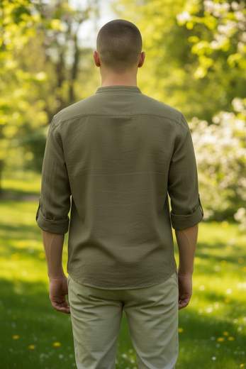 STILL Camicia Uomo in Puro Lino Collo Coreano – Camicia Estiva Traspirante