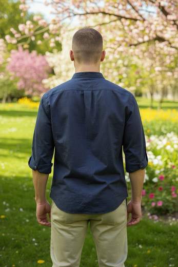 STILL Camicia Uomo in Lino Collo Coreano – Camicia Estiva Leggera