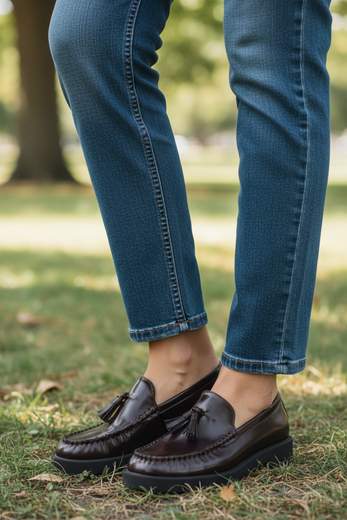 STILL Mocassino Donna Marrone con Nappine e Suola Platform