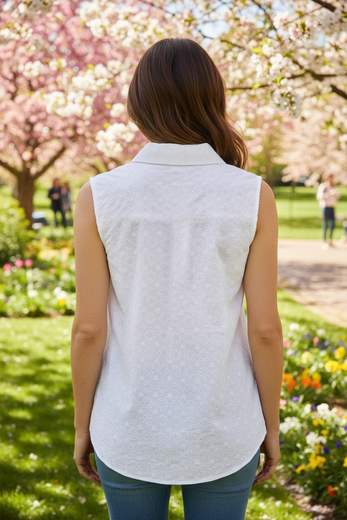 STILL Camicia Smanicata Donna in Cotone Sangallo – Blusa Estiva Elegante