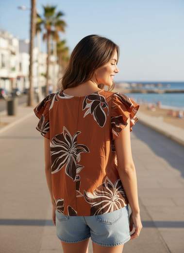 STILL Blusa Donna Fantasia Floreale con Maniche Volant