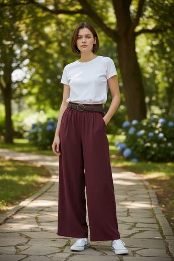 STILL Pantalone Donna Palazzo con Cintura Intrecciata