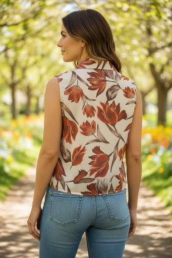 STILL Camicia Donna Floreale Senza Maniche con Nodo - Blusa Estiva